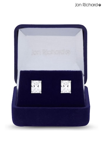 Jon Richard Silver Cubic Zirconia Baguette Stud Earrings - Gift Boxed (N07118) | £35