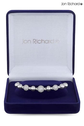 Jon Richard Silver Cubic Zirconia Pave Orb Toggle Bracelet - Gift Boxed (N07120) | £35