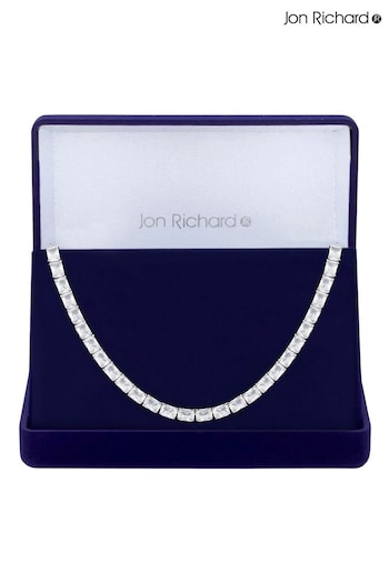 Jon Richard Silver Cubic Zirconia Baguette Toggle Choker Necklace- Gift Boxed (N07124) | £85