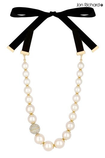 Jon Richard Gold Statement Pearl And Pave Ball Velvet Necklace (N07135) | £40