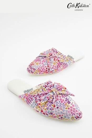 Cath Kidston Pink Ditsy Floral Pointed Bow Front Slipper Mules (N07162) | £22