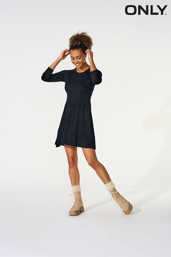 ONLY Black Knit Rib Skater Jumper Dress (N07168) | £36