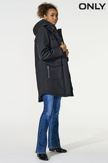 ONLY Black Technical Parka Coat with Faux Fur Lining (N07169) | £90