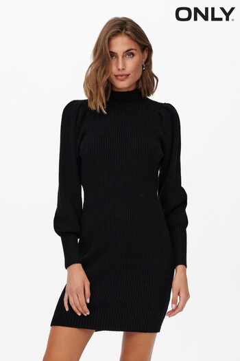 ONLY Black High Neck Puff Sleeve Knitted Jumper pants Dress (N07177) | £36