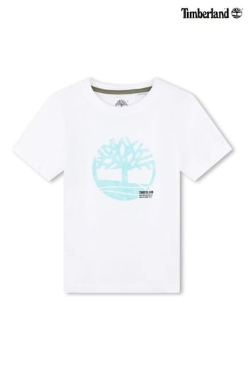 Timberland Graceyn White Graphic Logo Short Sleeve T-Shirt (N07196) | £30 - £40