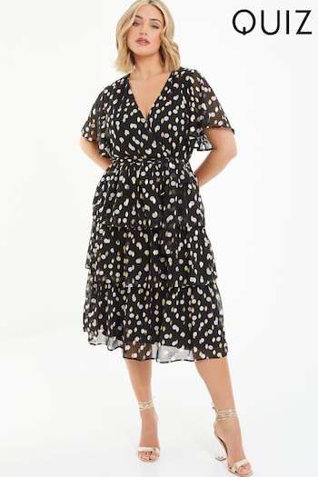 Quiz Black Curve Polka Dot Wrap Tiered Midi Dress (N07215) | £50