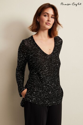 Phase Eight Juanna Sequin Knitted Black Top (N07232) | £85