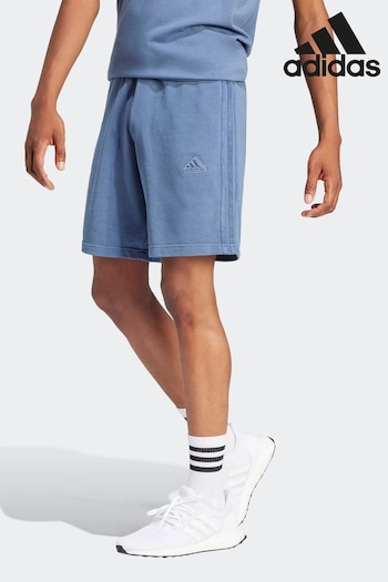 adidas Blue speckleswear All Szn French Terry 3-Stripes Garment Wash Shorts (N07238) | £35