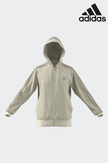 adidas White Sportswear Essentials French Terry 3-Stripes Full-Zip Hoodie (N07249) | £50