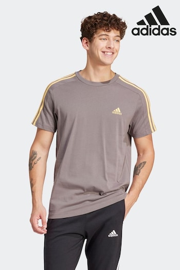 adidas dame Brown Sportswear Essentials Single Jersey 3-Stripes T-Shirt (N07251) | £23