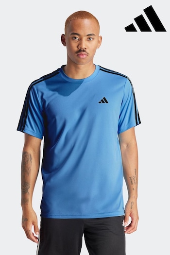 adidas Bright Blue Train Essentials 3-Stripes Training T-Shirt (N07266) | £23