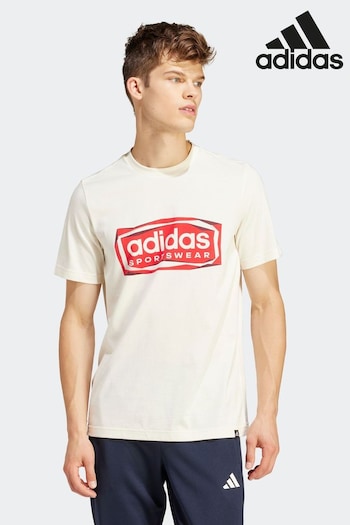 adidas Cream Folded Sportswear Graphic T-Shirt (N07271) | £23