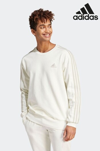 adidas White Sportswear Essentials French Terry 3-Stripes Sweatshirt (N07272) | £38