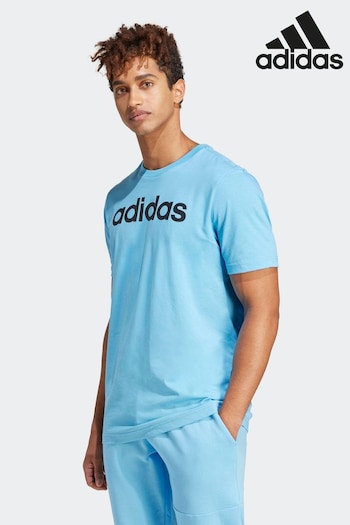 adidas cream Blue wearingwear Essentials Single Jersey Linear Embroidered Logo T-Shirt (N07273) | £20