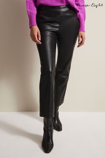 Phase Eight Marielle Faux Leather Cropped Black Trousers 4-7 (N07284) | £85