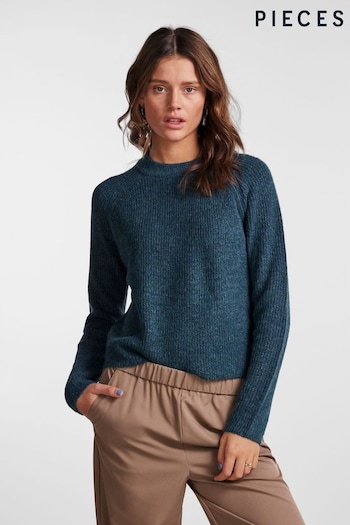 PIECES Blue High Neck Soft Touch Jumper With Wool Blend (N07293) | £28