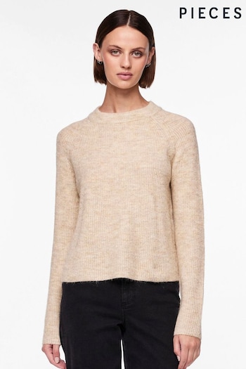 PIECES Cream High Neck Soft Touch Jumper With Wool Blend (N07295) | £28
