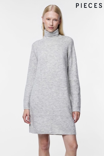 PIECES Grey Roll Neck Knitted Jumper Dress (N07296) | £32