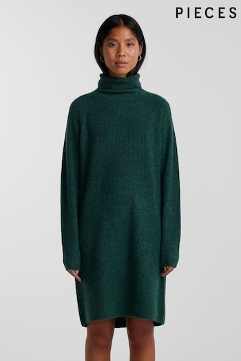 PIECES Green Roll Neck Knitted Jumper Dress (N07297) | £32