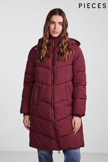 Red Padded Hooded Longline Coat (N07302) | £75
