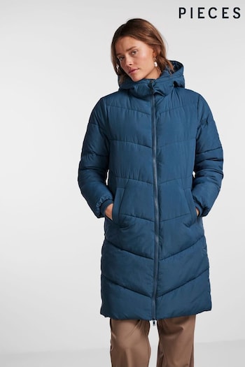 Blue Padded Hooded Longline Coat (N07303) | £75