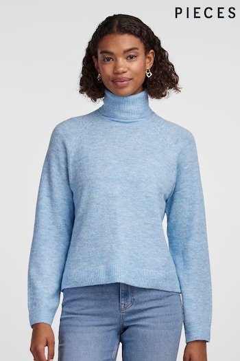 PIECES Blue Roll Neck Soft Touch Knitted Jumper (N07304) | £28