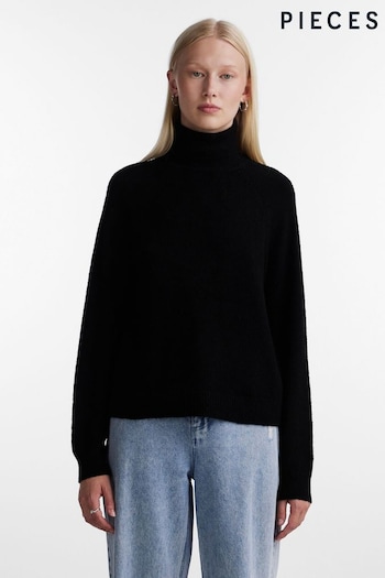PIECES Black Roll Neck Soft Touch Knitted Jumper (N07306) | £28