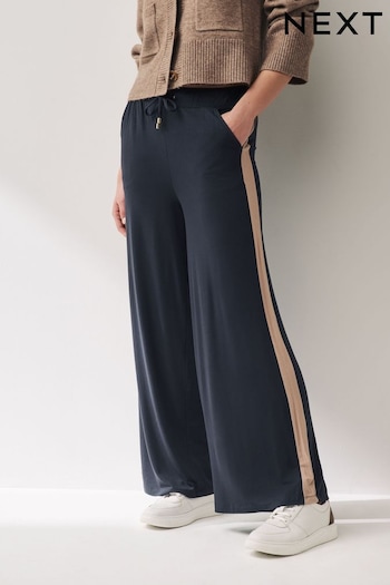 Navy Jersey Wide Leg Trousers EXCLUSIVE (N07347) | £26