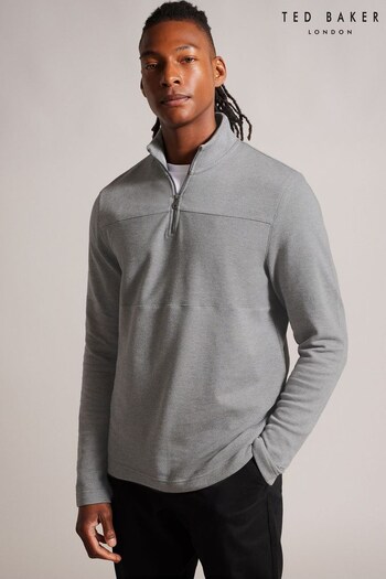 Ted Baker Grey Gazine Long Sleeve Textured Panel Half Zip T-Shirt (N07355) | £85