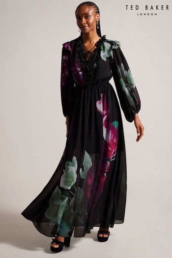 Ted Baker Gionnna Embroidered Black Maxi Dress (N07431) | £350
