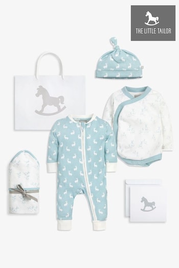 The Little Tailor Blue Welcome Little Baby Easter Bunny Print 4 Piece Gift Set (N07442) | £55