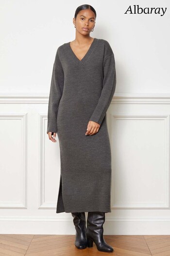 Albaray Grey V-Neck Loose Fit Dress (N07444) | £99