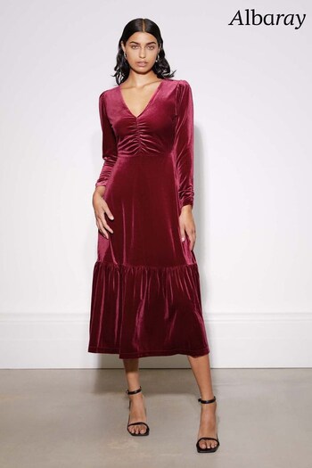 Albaray Red Velvet Midi Dress (N07448) | £89