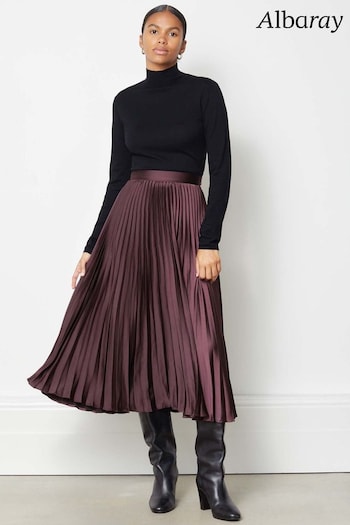 Albaray Satin Pleat Burgundy Skirt (N07460) | £99