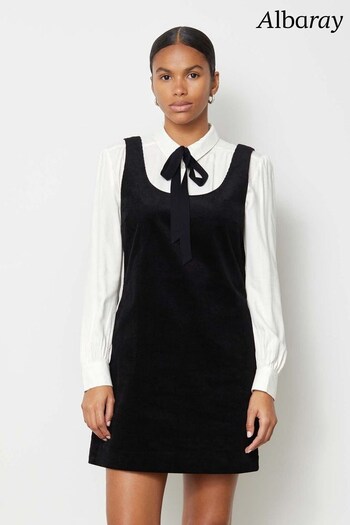 Albaray Plain Cord Scoop Neck Black Dress (N07472) | £79