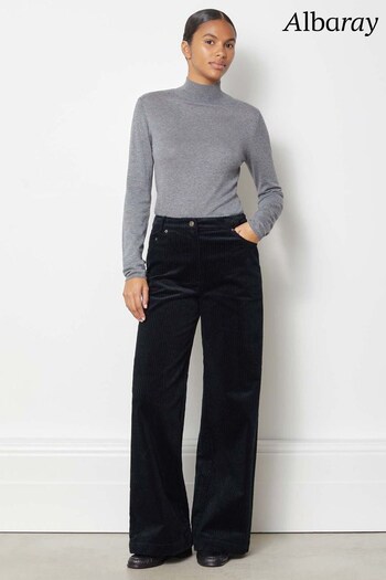 Albaray Cord Wide Leg Black Trousers (N07492) | £89