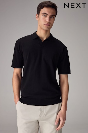 Black Knitted Regular Fit Trophy Polo Shirt (N07527) | £24