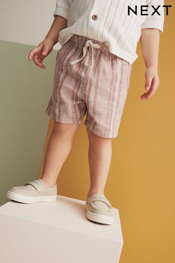 Rust Brown Stripe Linen Blend Pull-On Shorts LACE (3mths-7yrs) (N07549) | £6.50 - £8.50