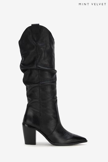 Mint Velvet Black Leather Cowboy Boots (N07571) | £199