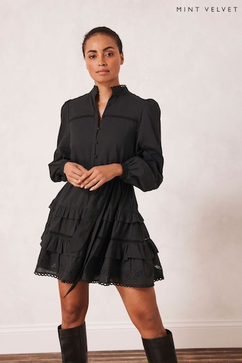Mint Velvet Black Cut-Out Mini Shirt Dress (N07578) | £129