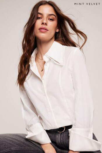 Mint Velvet White Lace Collar Shirt (N07585) | £89