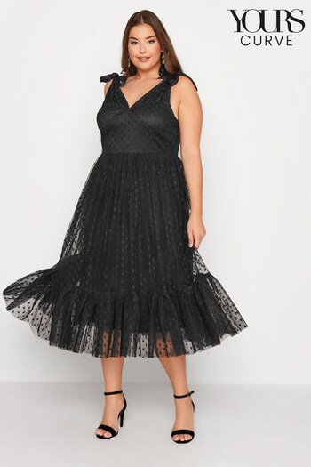 Yours Curve Black London Spot Mesh Tiered Dress (N07625) | £45