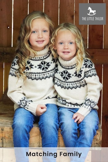 The Little Tailor Kids Cream Cosy Funnel Neck Fairisle Knitted Christmas Jumper (N07652) | £39