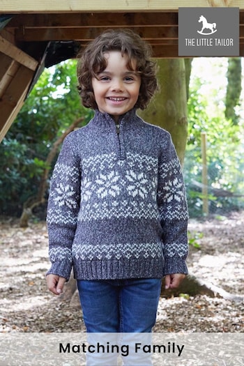 The Little Tailor Kids Grey Cosy Funnel Neck Fairisle Knitted Christmas Jumper (N07658) | £39