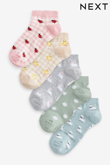 Pastel Spring Animal Print Trainers Socks 5 Pack (N07670) | £10