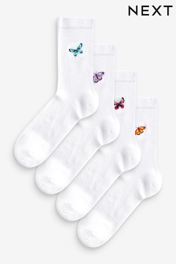White Embroidered Motif Ankle Socks 4 Pack (N07675) | £12