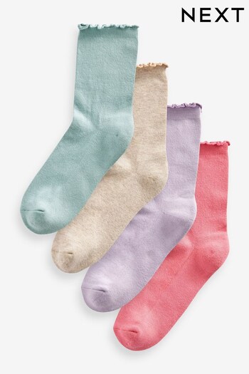 Pink/Purple/Blue Frill Top Cushion Sole Ankle Socks 4 Pack (N07676) | £12