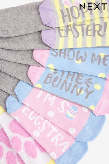 Grey Easter Slogan Footbed Ankle Socks 4 Pack (N07677) | £10