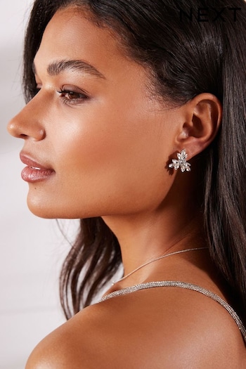 Silver Tone Bridal Sparkle Leaf Earrings (N07709) | £12