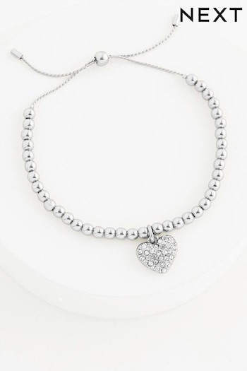 Silver Tone Sparkle Heart Beady Pully Bracelet (N07727) | £10.50